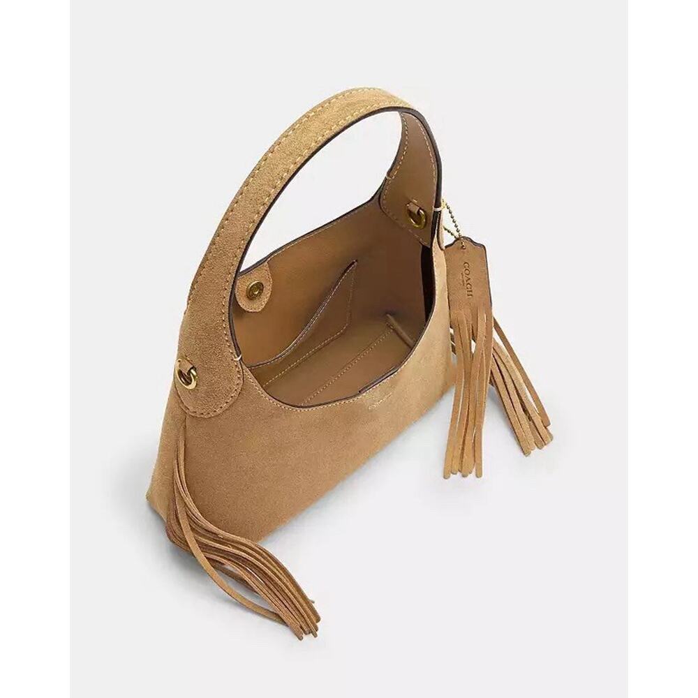 Coach Tan Suede Shoulder Bag with Braided Strap - Picture 5 of 14